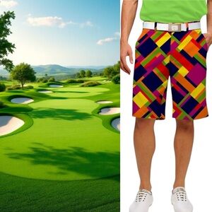 LoudMouth Golf‎ Men's Wreck Tangles-S Flat Front  multicolor Shorts Size 34